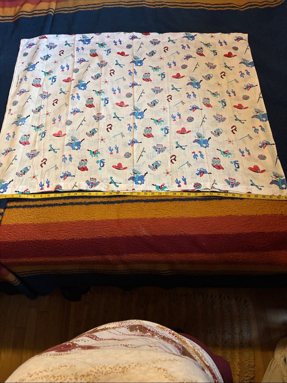 Vintage Western Print curtains - Cream with Red & Blue Motifs